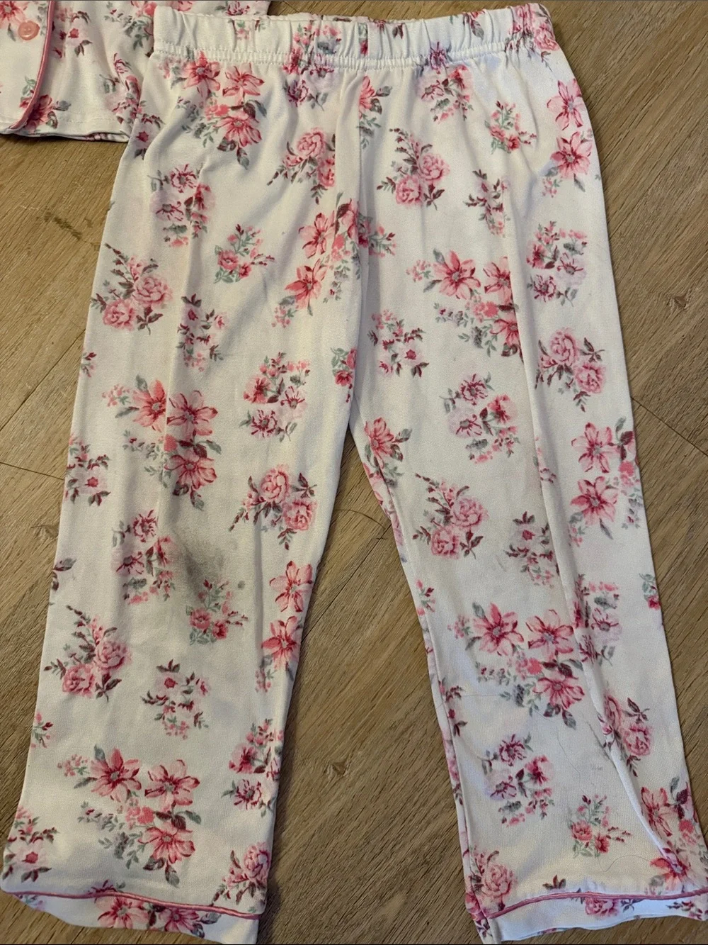 Laura Ashley Cream and Pink Floral Short-Sleeve Pajama Set
